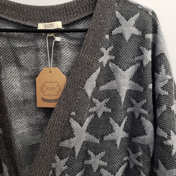 Kori America Womens Stars Open Front Sweater Cardigan Size Medium - Picture 3 of 4